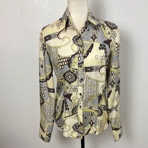 1032 Ann Taylor Silk. Vintage Patterned Button-Up Shirt. SzS